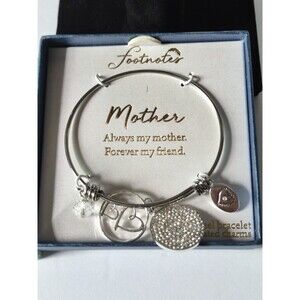 Footnotes Mother Silver Plated Charm Bracelet Hearts Rhinestones